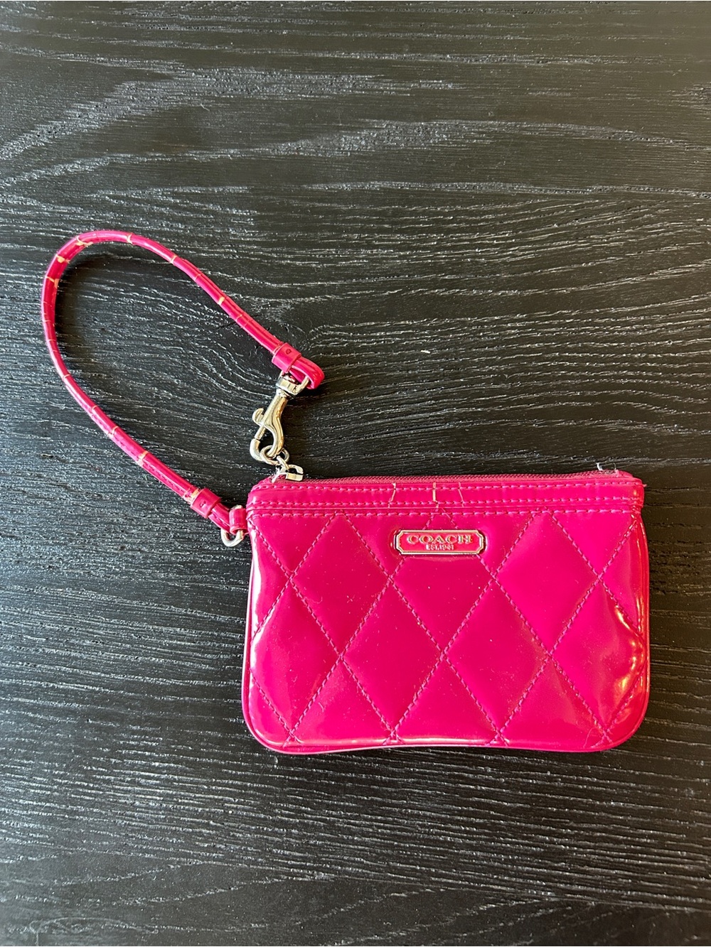 Coach Quilted Patent Leather Wristlet - Hot Pink